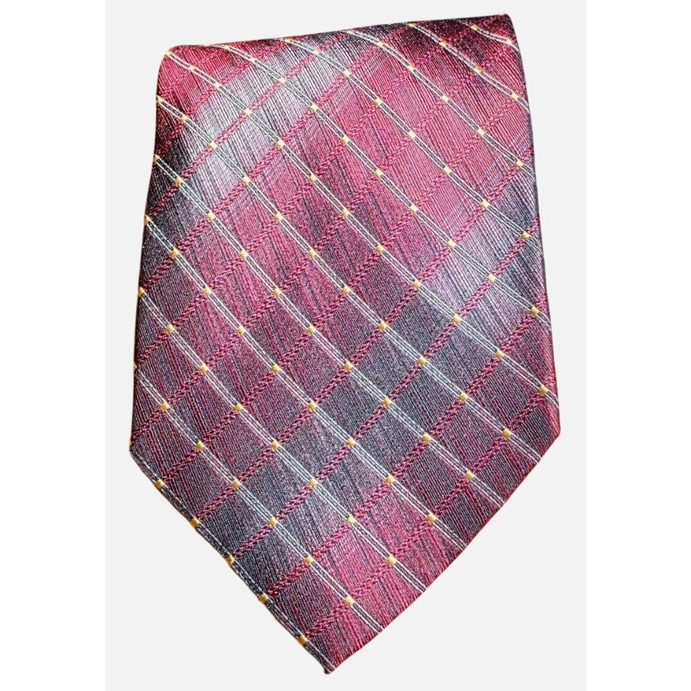 Vintage Necktie Roberto Villini Handmade Silk‎ Red Plaid Check Pattern 100% Silk